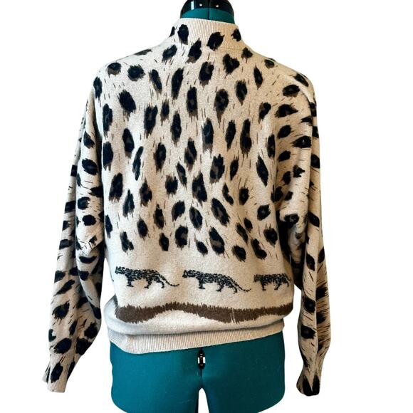 Vintage SML Sport Lambswool Beaded Leopard Sweater Women’s M Tan Black - Picture 3 of 7